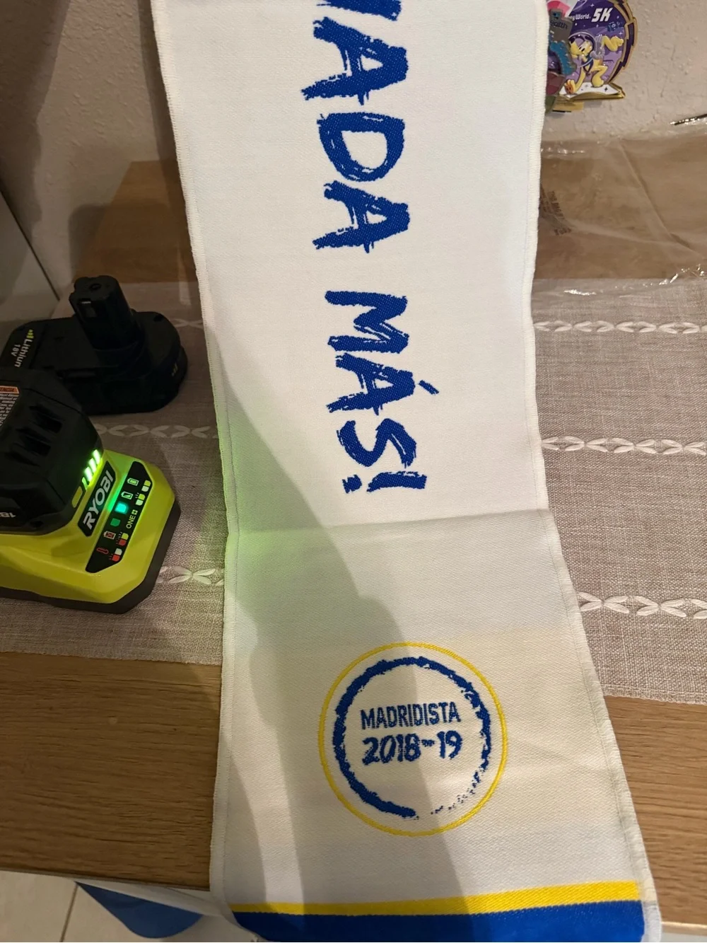 Hala Madrid Men’s White Scarf with Blue Script Logo